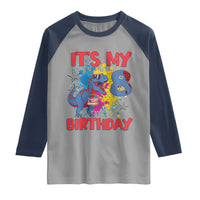 Dino Spider Its My 8th Birthday Raglan Shirt Dinosaur Gift For Boys
