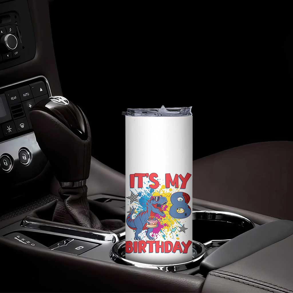 Dino Spider Its My 8th Birthday Skinny Tumbler Dinosaur Gift For Boys