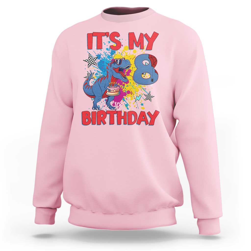 Dino Spider Its My 8th Birthday Sweatshirt Dinosaur Gift For Boys
