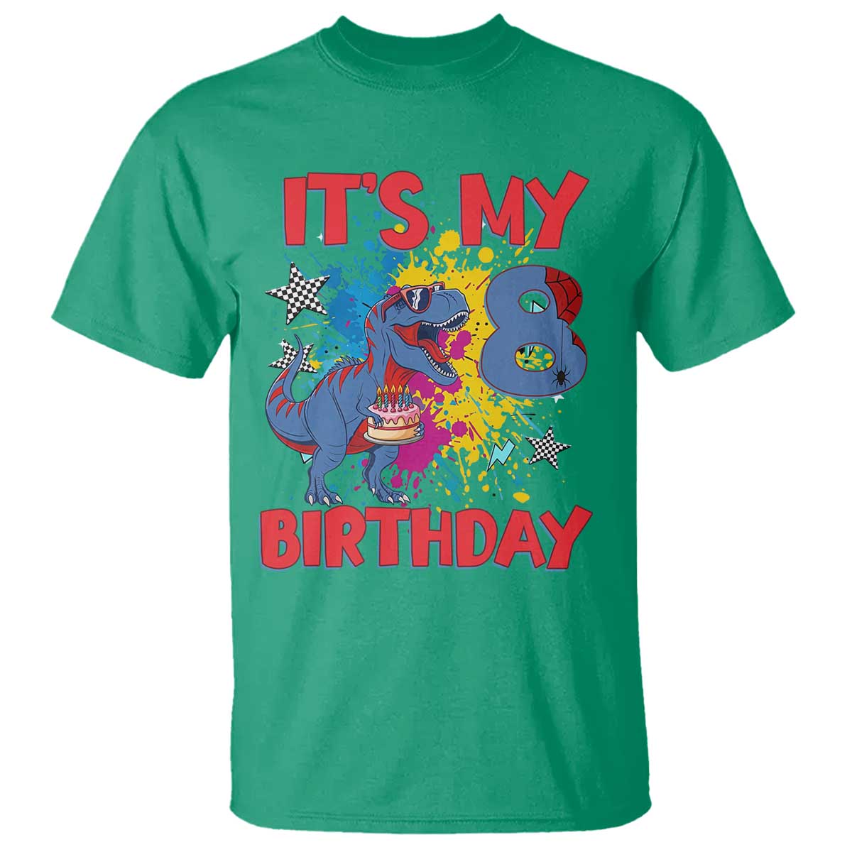 Dino Spider Its My 8th Birthday T Shirt Dinosaur Gift For Boys