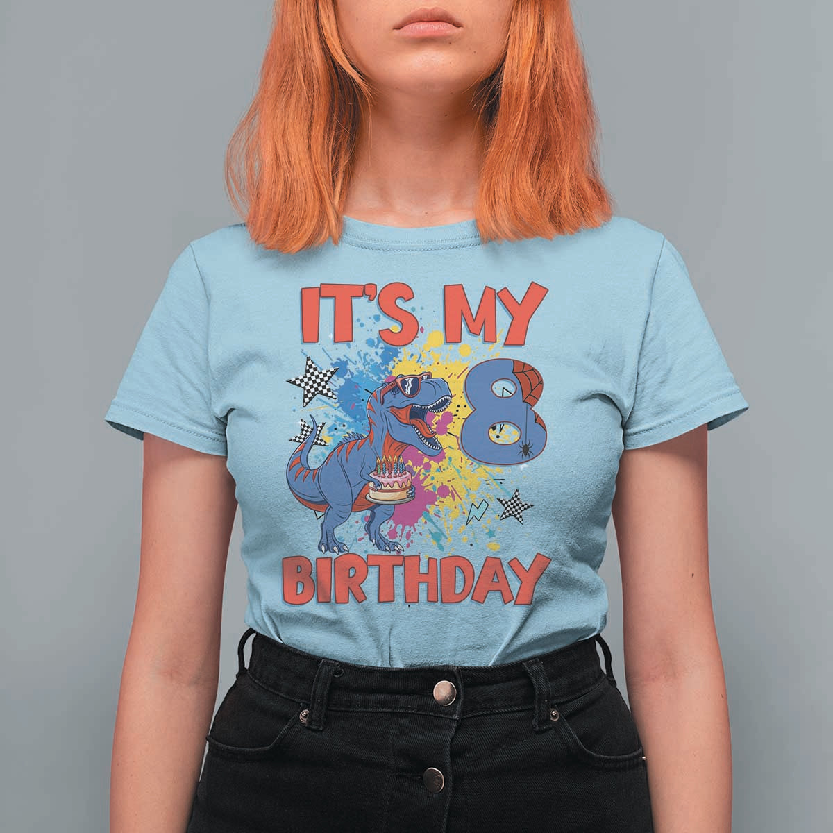 Dino Spider Its My 8th Birthday T Shirt For Women Dinosaur Gift For Boys