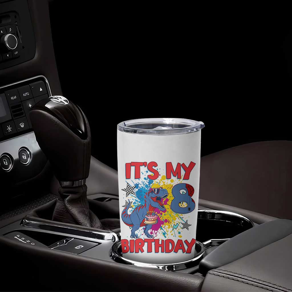 Dino Spider Its My 8th Birthday Tumbler Cup Dinosaur Gift For Boys