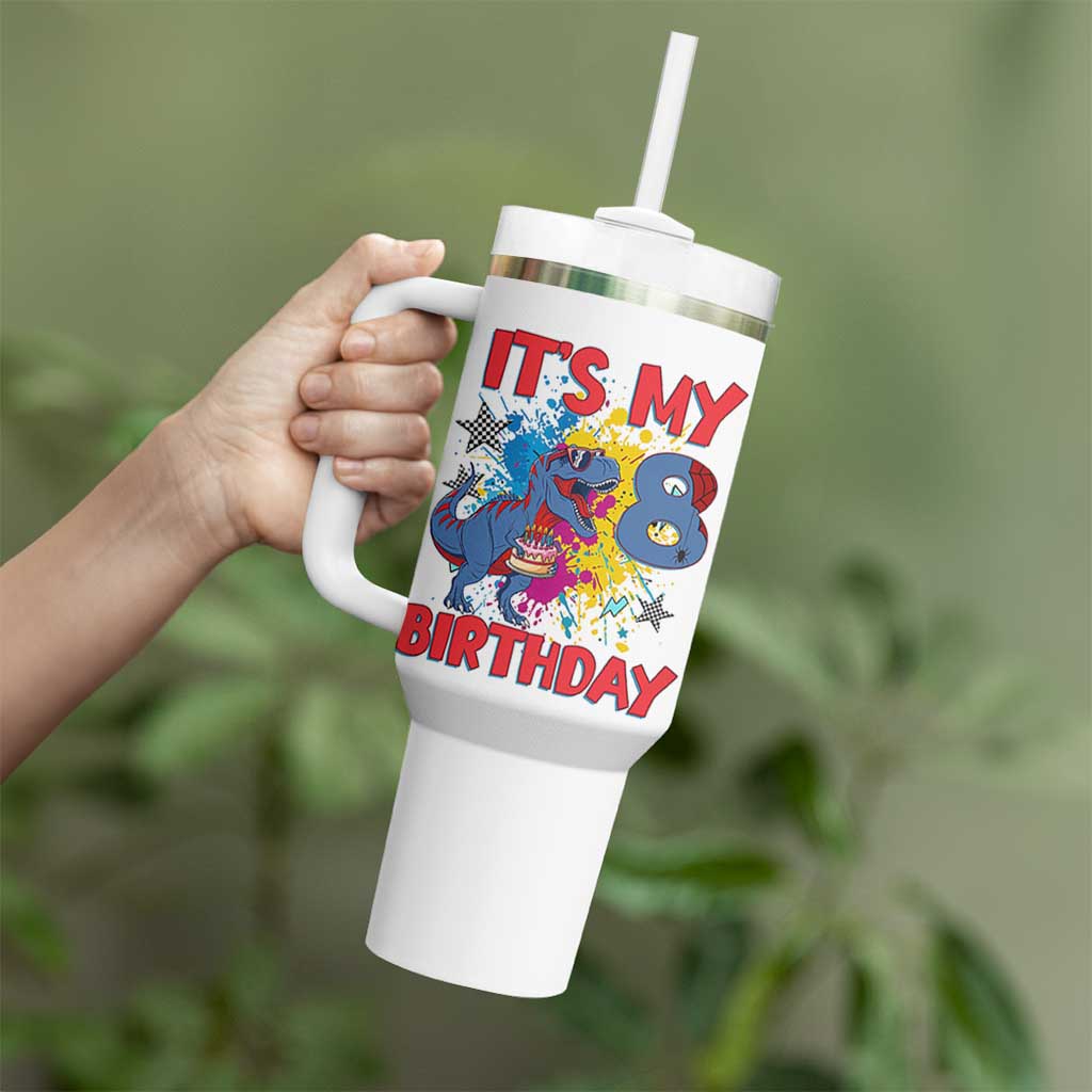 Dino Spider Its My 8th Birthday Tumbler With Handle Dinosaur Gift For Boys
