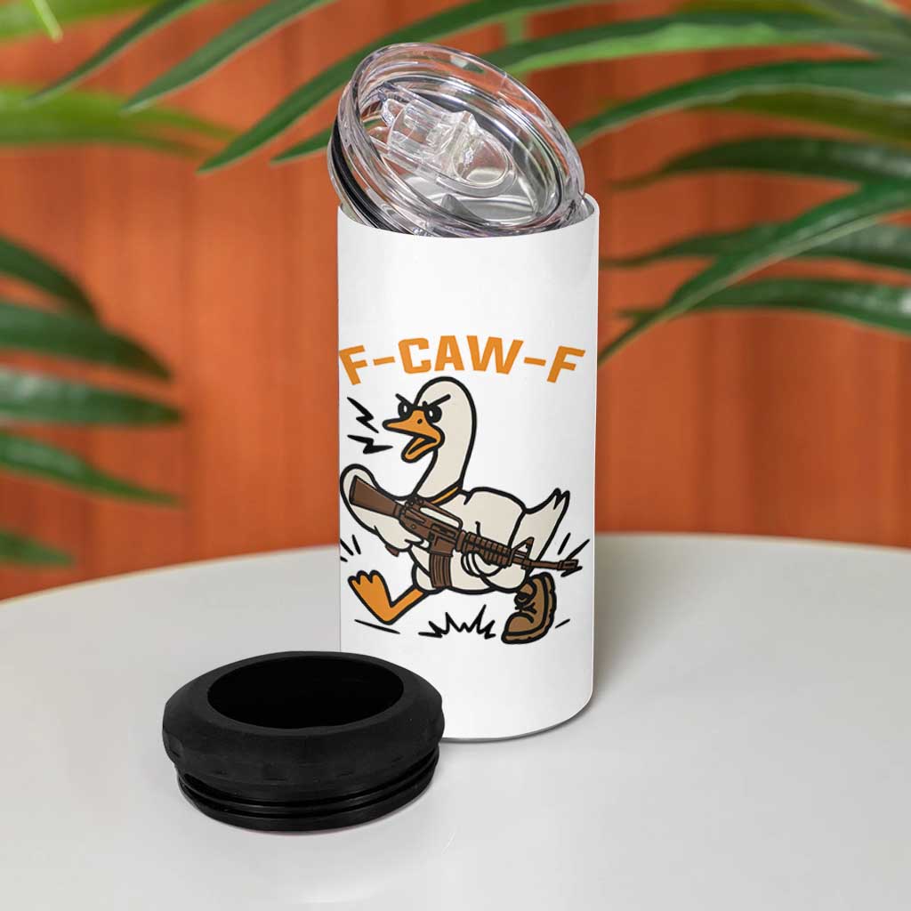 F Caw F Goose With Gun 4 in 1 Can Cooler Tumbler Funny Rebellious Gift - Wonder Print Shop