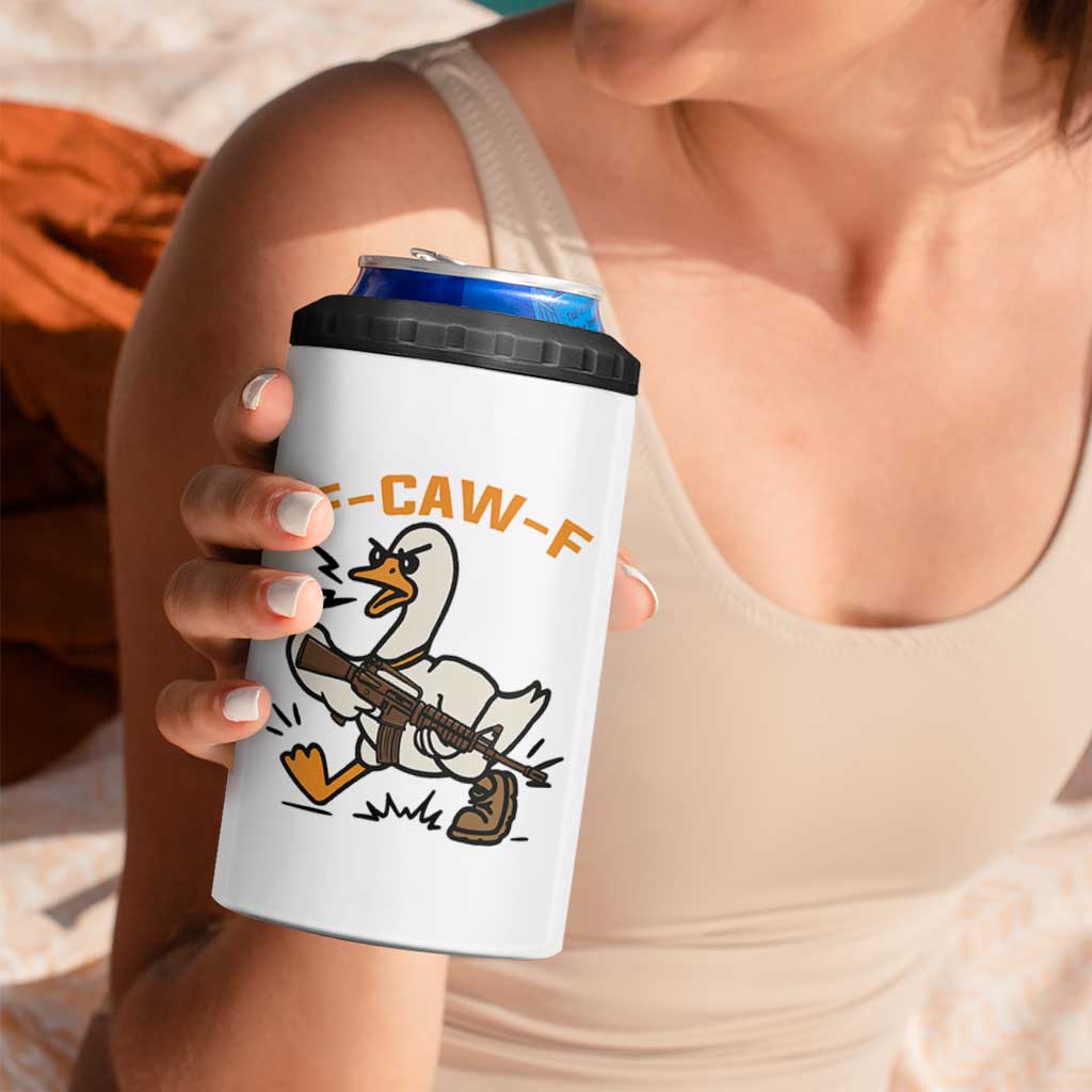 F Caw F Goose With Gun 4 in 1 Can Cooler Tumbler Funny Rebellious Gift - Wonder Print Shop