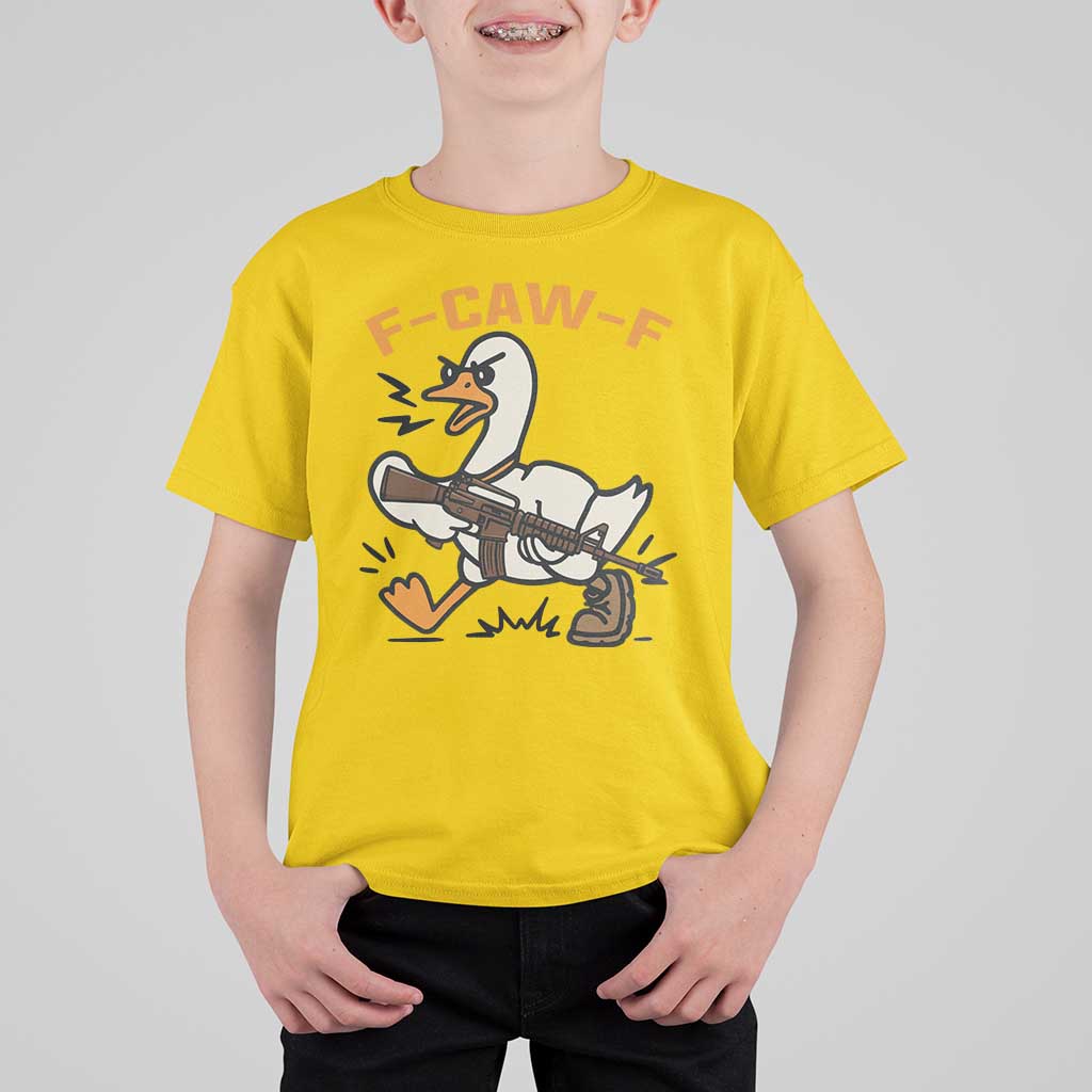 F Caw F Goose With Gun T Shirt For Kid Funny Rebellious Gift - Wonder Print Shop