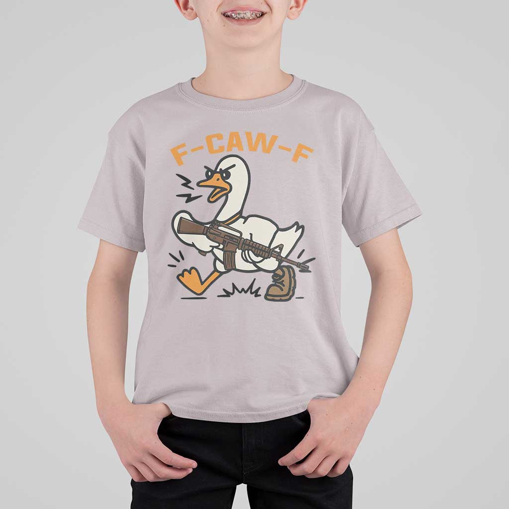 F Caw F Goose With Gun T Shirt For Kid Funny Rebellious Gift - Wonder Print Shop