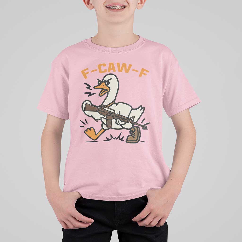 F Caw F Goose With Gun T Shirt For Kid Funny Rebellious Gift - Wonder Print Shop