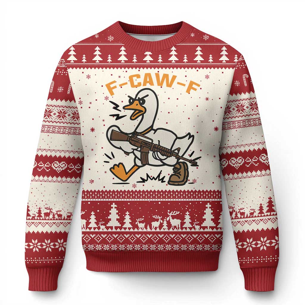 F Caw F Goose With Gun Ugly Christmas Sweater Funny Rebellious Gift - Wonder Print Shop