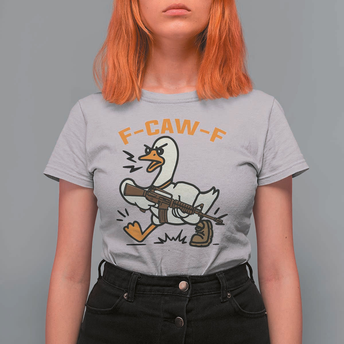F Caw F Goose With Gun T Shirt For Women Funny Rebellious Gift - Wonder Print Shop