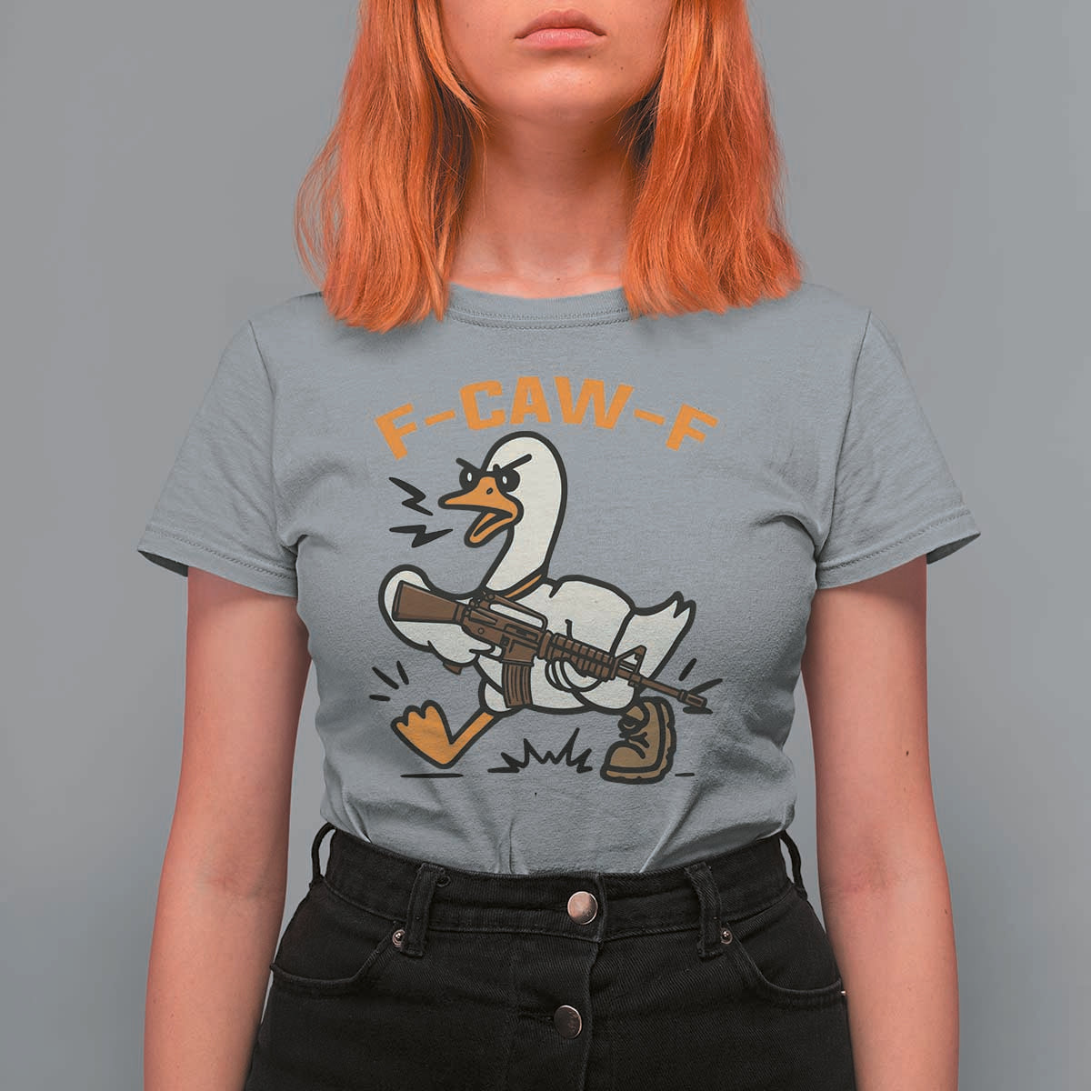 F Caw F Goose With Gun T Shirt For Women Funny Rebellious Gift - Wonder Print Shop
