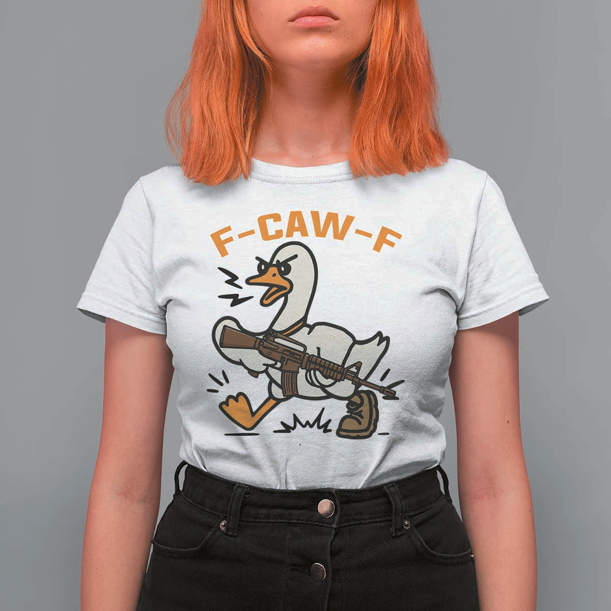 F Caw F Goose With Gun T Shirt For Women Funny Rebellious Gift - Wonder Print Shop