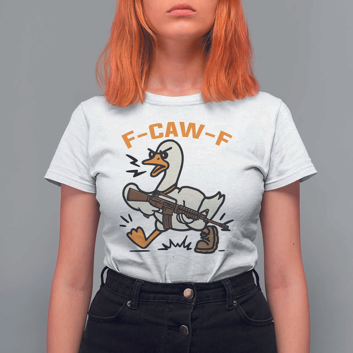 F Caw F Goose With Gun T Shirt For Women Funny Rebellious Gift - Wonder Print Shop