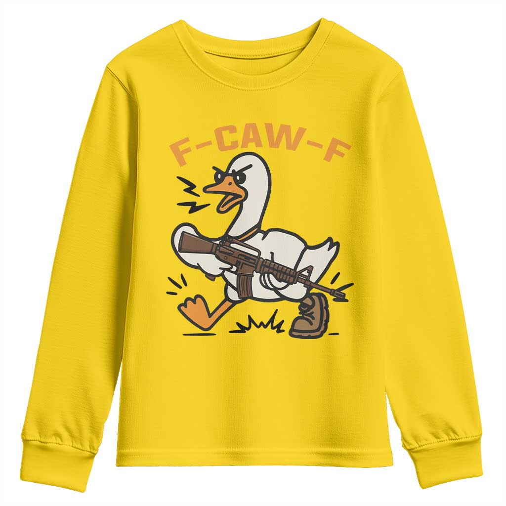 F Caw F Goose With Gun Youth Sweatshirt Funny Rebellious Gift - Wonder Print Shop