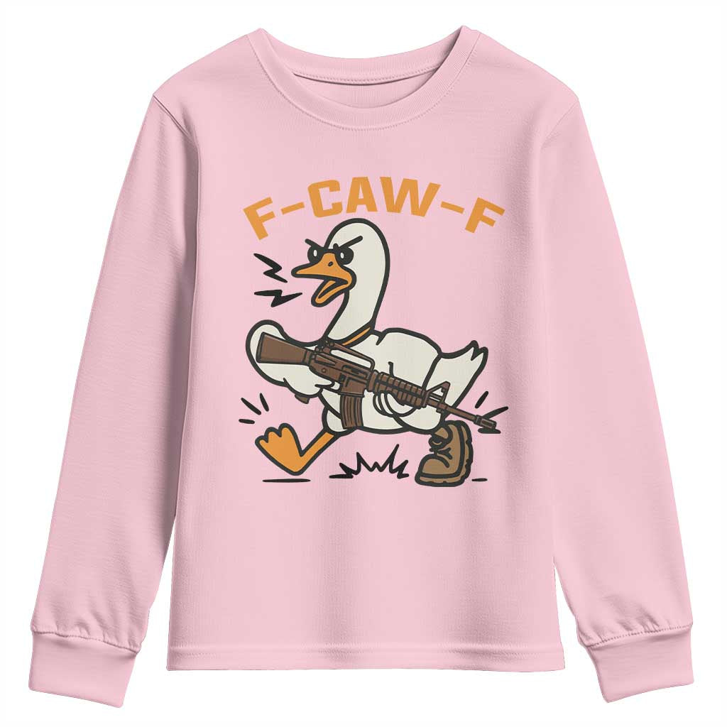 F Caw F Goose With Gun Youth Sweatshirt Funny Rebellious Gift - Wonder Print Shop