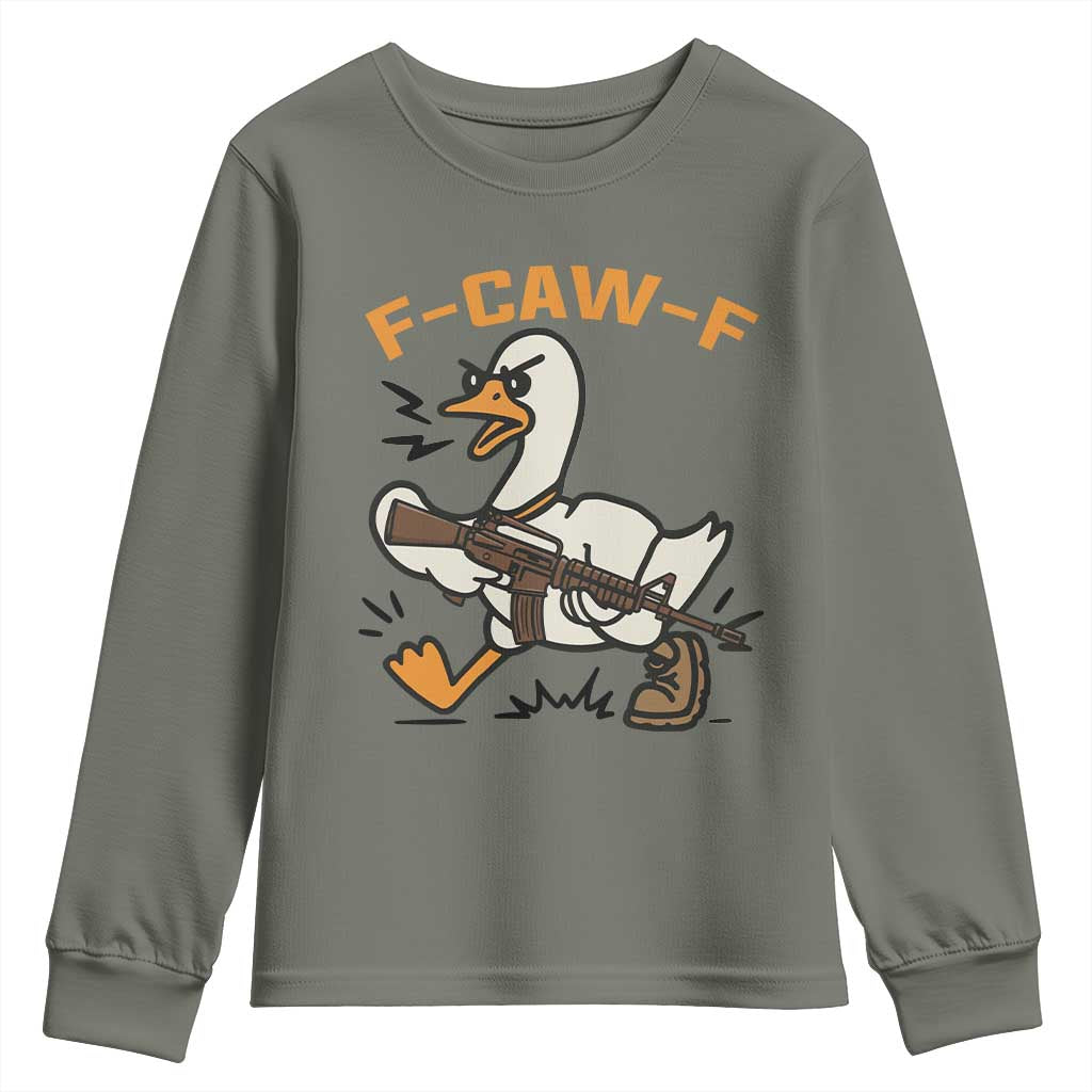 F Caw F Goose With Gun Youth Sweatshirt Funny Rebellious Gift - Wonder Print Shop