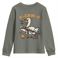 F Caw F Goose With Gun Youth Sweatshirt Funny Rebellious Gift - Wonder Print Shop