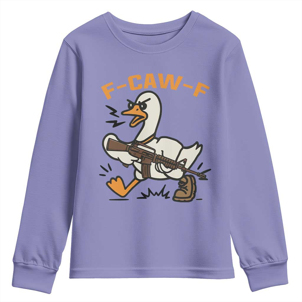F Caw F Goose With Gun Youth Sweatshirt Funny Rebellious Gift - Wonder Print Shop