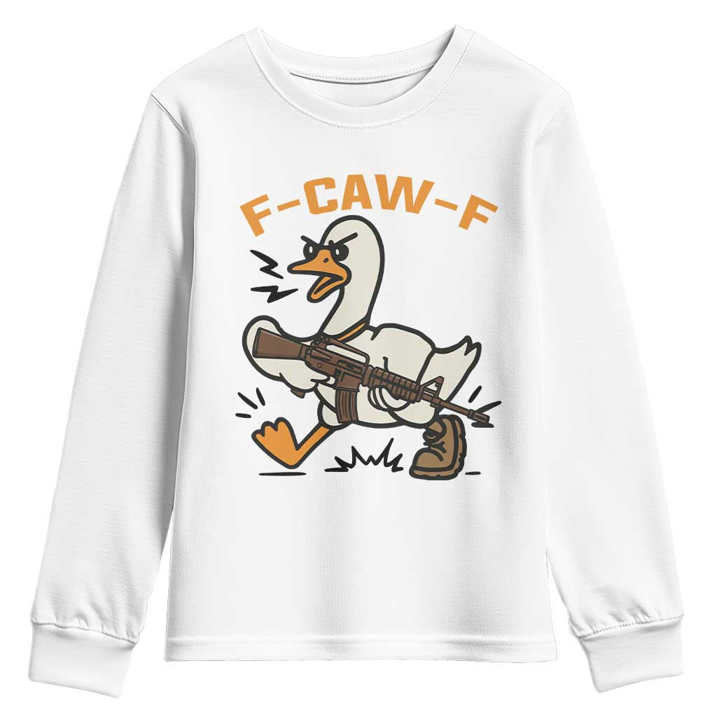 F Caw F Goose With Gun Youth Sweatshirt Funny Rebellious Gift - Wonder Print Shop