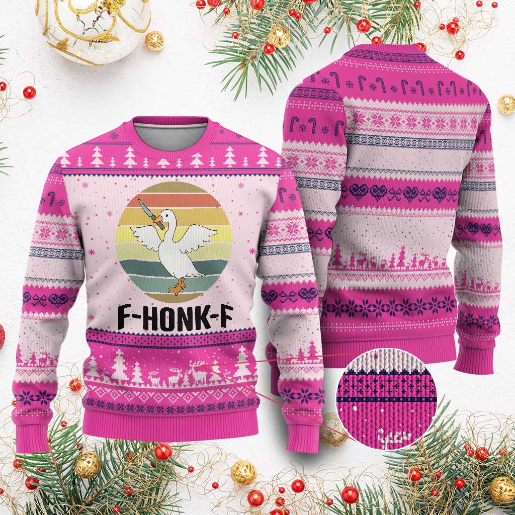 F Honk F Goose With Knife Ugly Christmas Sweater Funny Chaotic Meme Gift - Wonder Print Shop