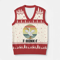 F Honk F Goose With Knife V-Neck Knit Sweater Vest Funny Chaotic Meme Gift - Wonder Print Shop