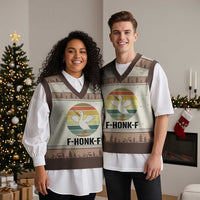 F Honk F Goose With Knife V-Neck Knit Sweater Vest Funny Chaotic Meme Gift - Wonder Print Shop