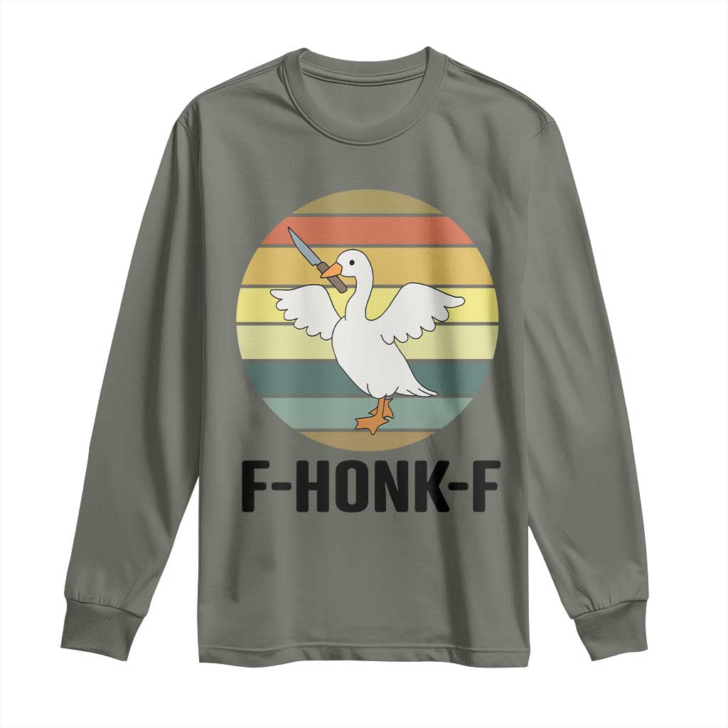 F Honk F Goose With Knife Long Sleeve Shirt Funny Chaotic Meme Gift - Wonder Print Shop