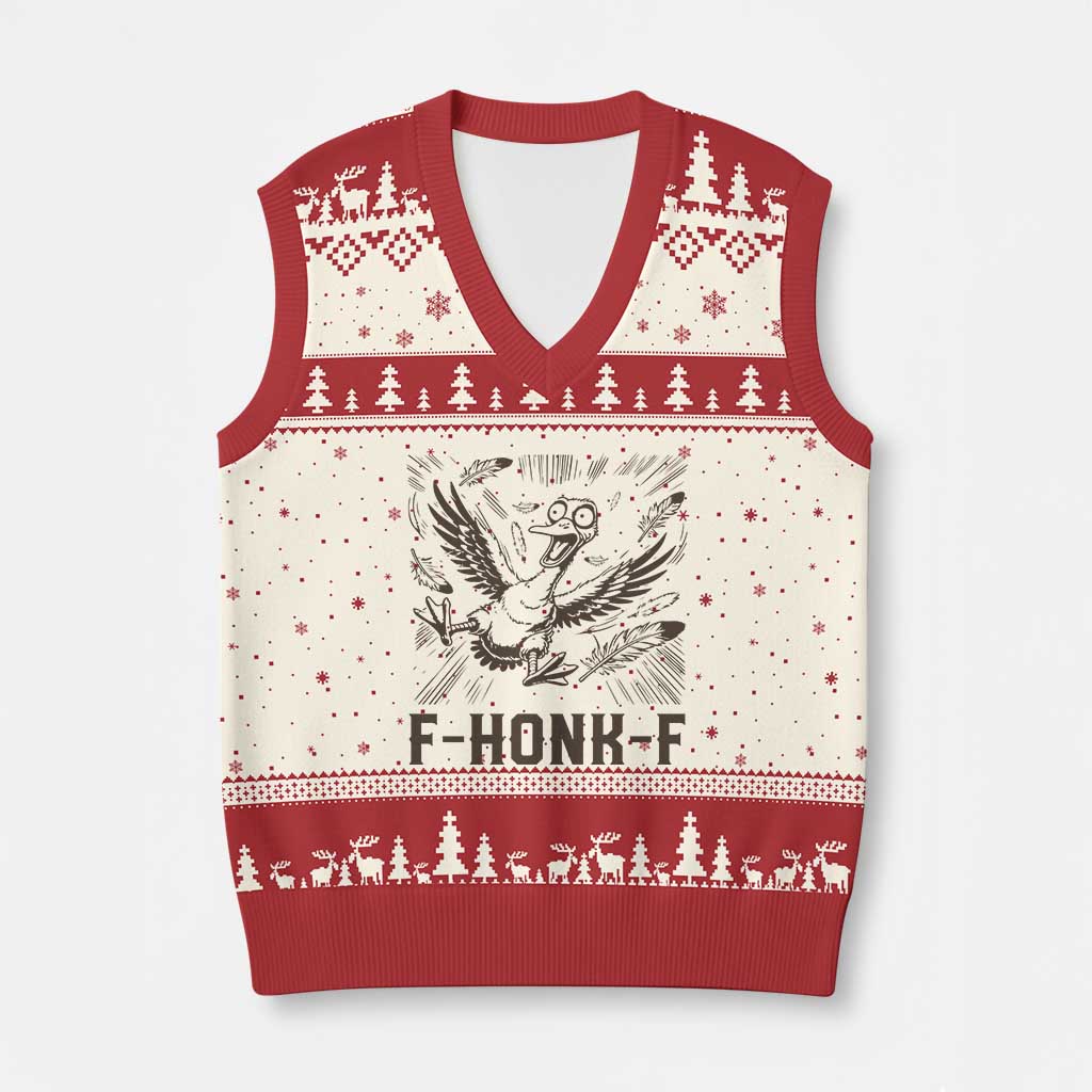 F Honk F Goose Lover V-Neck Knit Sweater Vest Funny Silly Chaotic Gift - Wonder Print Shop