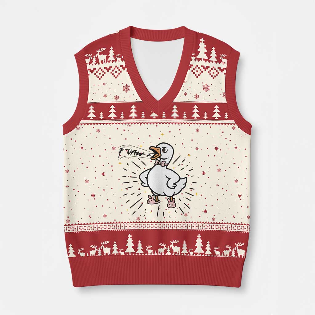 F Caw F Grumpy Goose V-Neck Knit Sweater Vest Funny Attitude Meme Gift - Wonder Print Shop