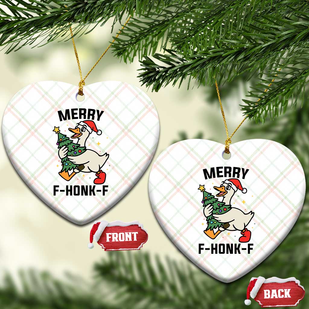 Merry F Caw F Goose Ceramic Ornament Funny Xmas Gift - Wonder Print Shop