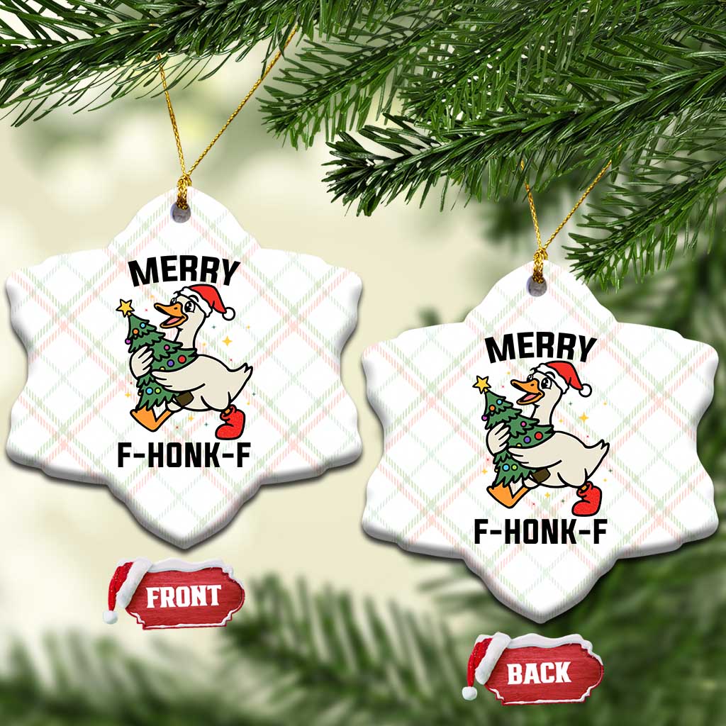 Merry F Caw F Goose Ceramic Ornament Funny Xmas Gift - Wonder Print Shop