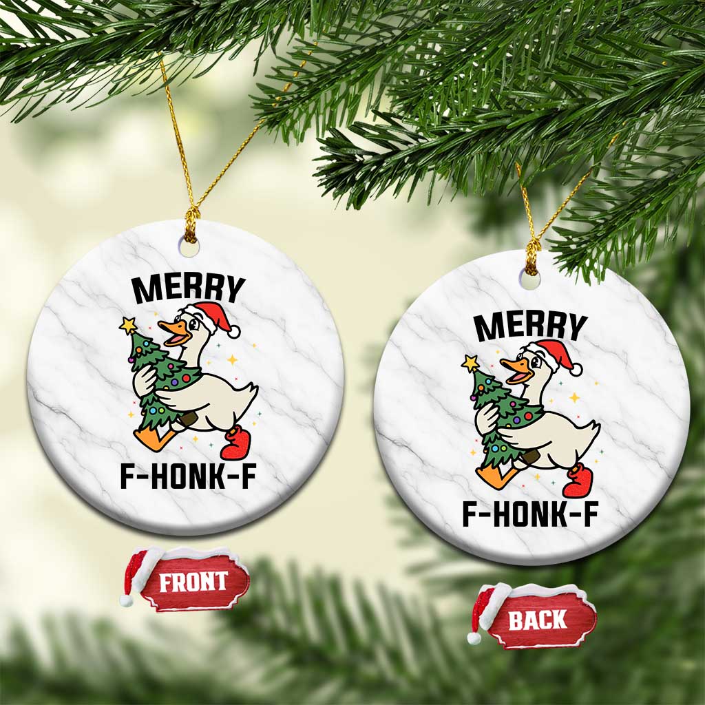 Merry F Caw F Goose Ceramic Ornament Funny Xmas Gift - Wonder Print Shop