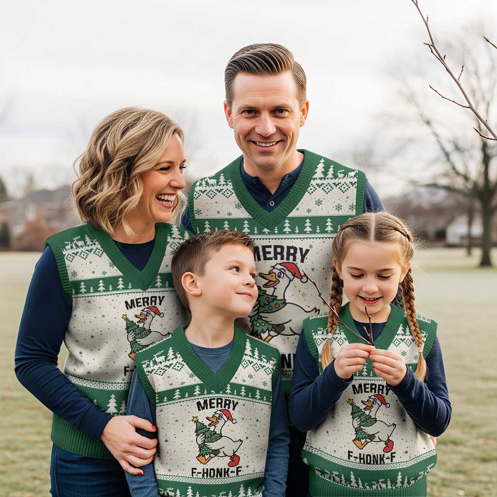 Merry F Caw F Goose V-Neck Knit Sweater Vest Funny Xmas Gift - Wonder Print Shop