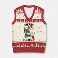 Merry F Caw F Goose V-Neck Knit Sweater Vest Funny Xmas Gift - Wonder Print Shop
