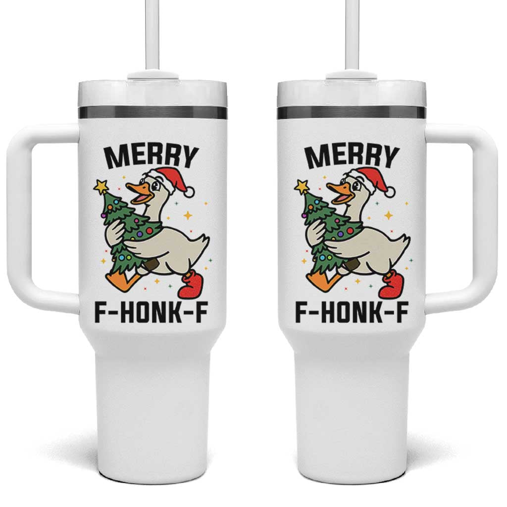 Merry F Caw F Goose Tumbler With Handle Funny Christmas Gift - Wonder Print Shop