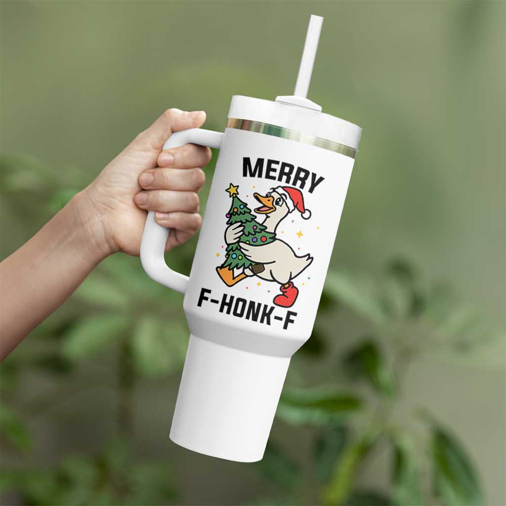 Merry F Caw F Goose Tumbler With Handle Funny Christmas Gift - Wonder Print Shop