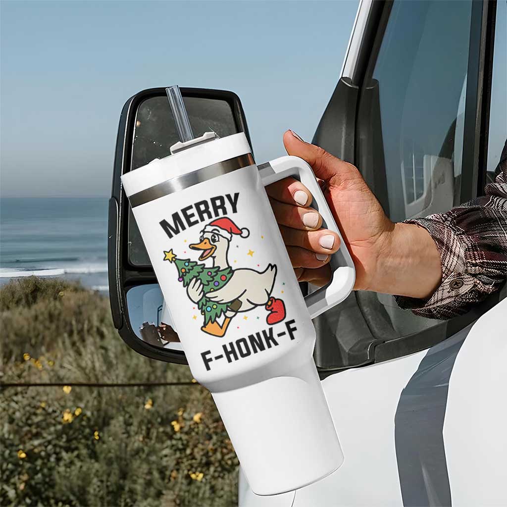 Merry F Caw F Goose Tumbler With Handle Funny Christmas Gift - Wonder Print Shop