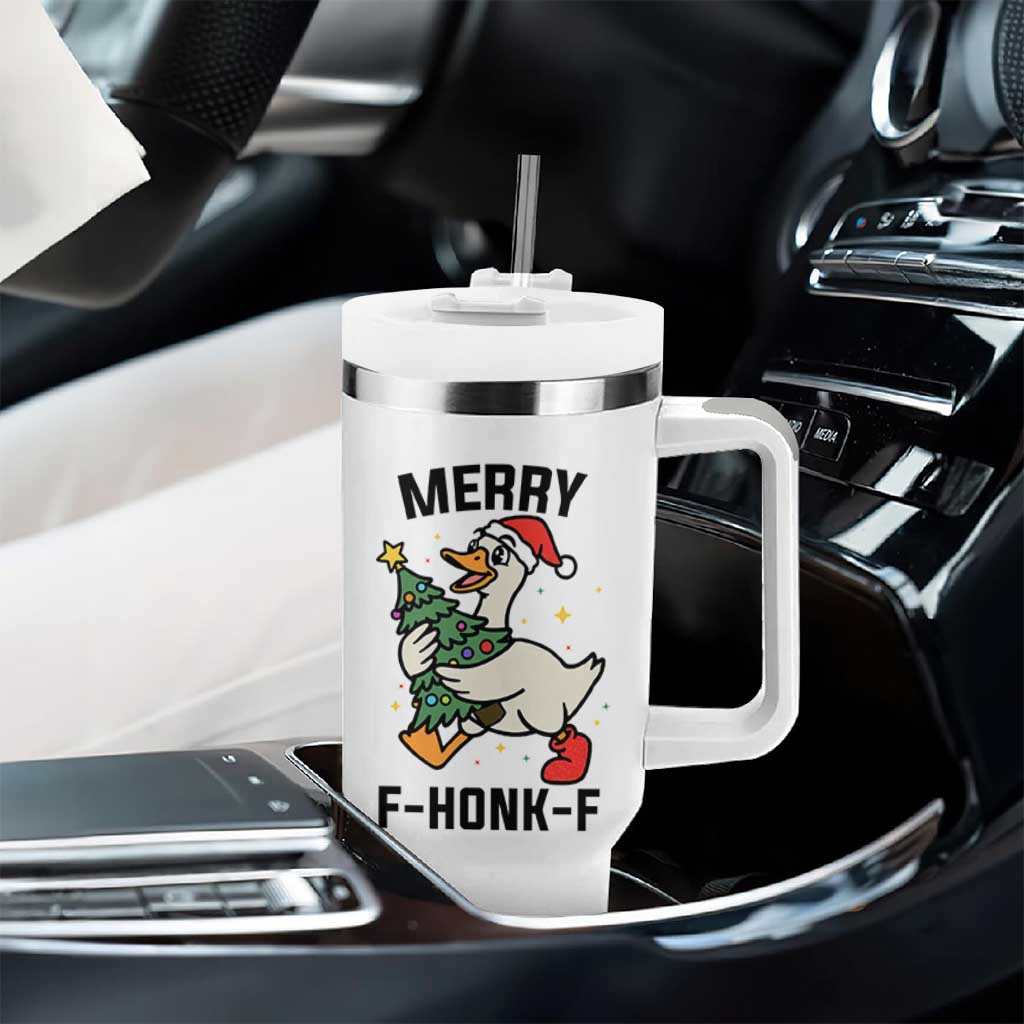 Merry F Caw F Goose Tumbler With Handle Funny Christmas Gift - Wonder Print Shop