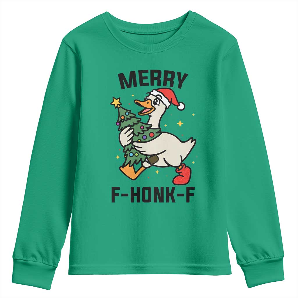 Merry F Caw F Goose Youth Sweatshirt Funny Christmas Gift - Wonder Print Shop