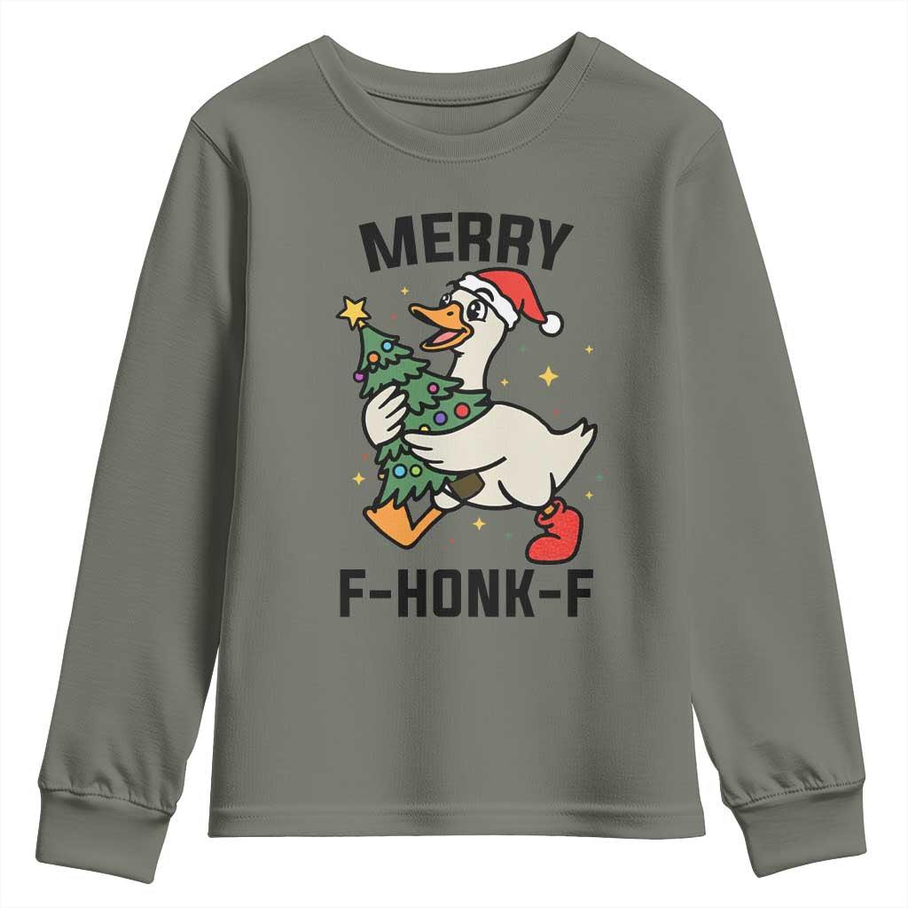 Merry F Caw F Goose Youth Sweatshirt Funny Christmas Gift - Wonder Print Shop