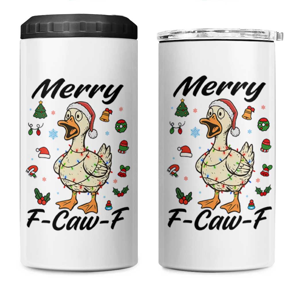 Merry F Caw F Goose 4 in 1 Can Cooler Tumbler Funny Rebellious Christmas Gift - Wonder Print Shop