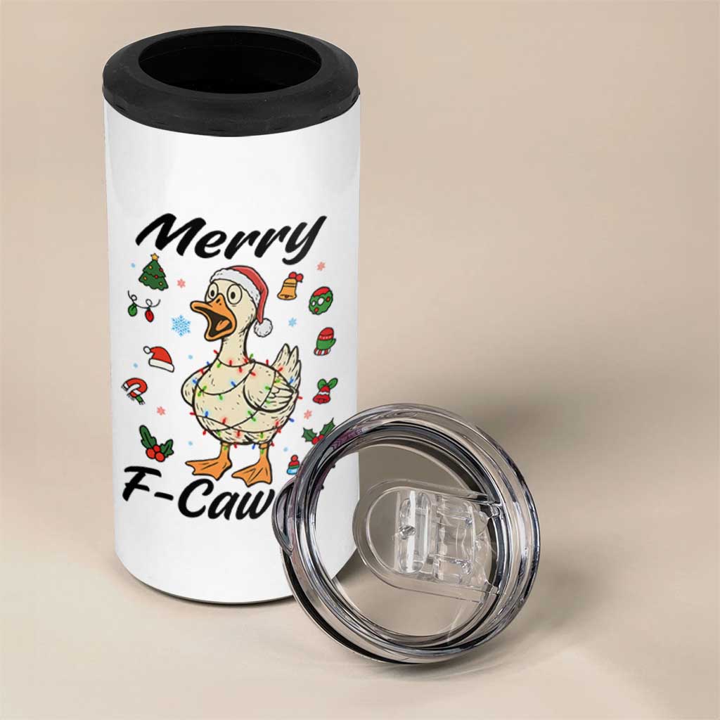 Merry F Caw F Goose 4 in 1 Can Cooler Tumbler Funny Rebellious Christmas Gift - Wonder Print Shop