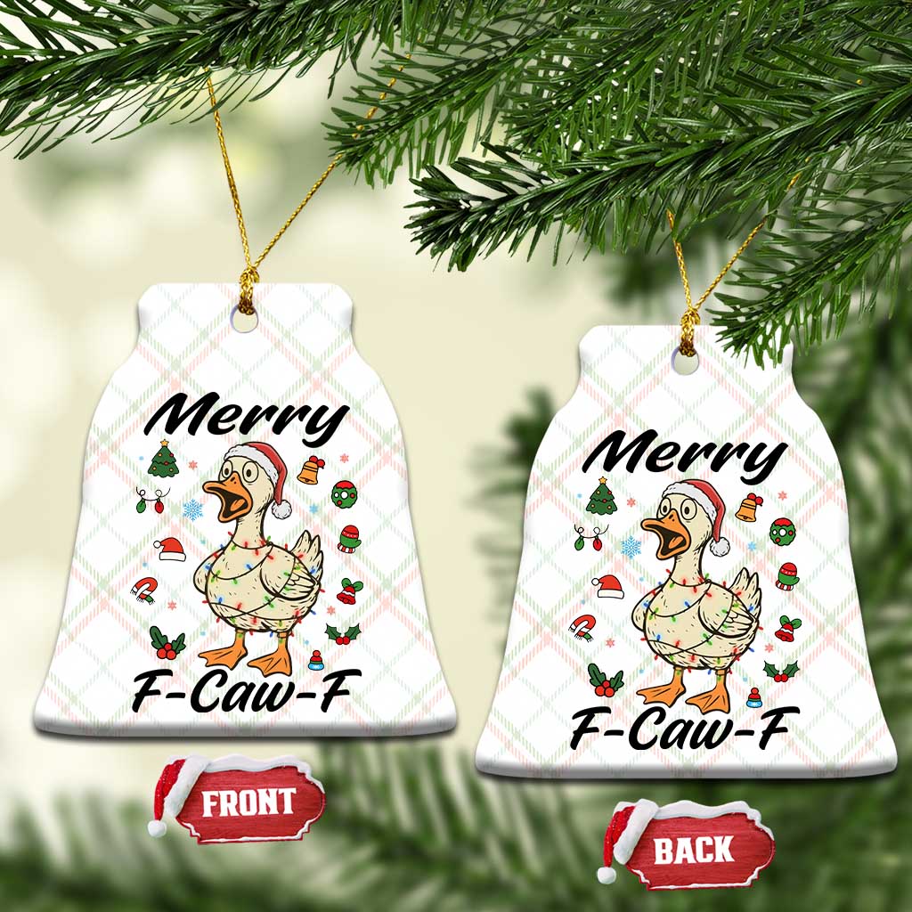 Merry F Caw F Goose Ceramic Ornament Funny Rebellious Xmas Gift - Wonder Print Shop