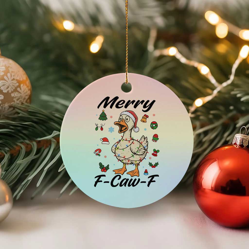 Merry F Caw F Goose Ceramic Ornament Funny Rebellious Xmas Gift - Wonder Print Shop