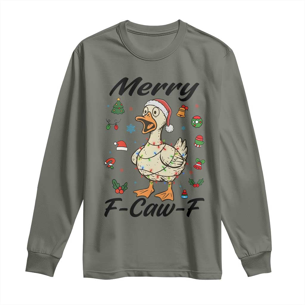 Merry F Caw F Goose Long Sleeve Shirt Funny Rebellious Christmas Gift - Wonder Print Shop