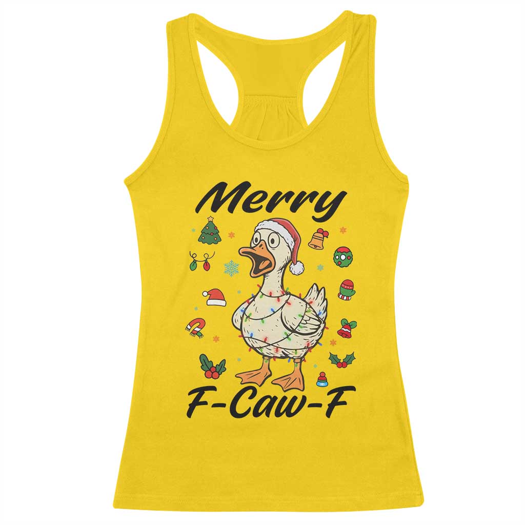 Merry F Caw F Goose Racerback Tank Top Funny Rebellious Christmas Gift - Wonder Print Shop