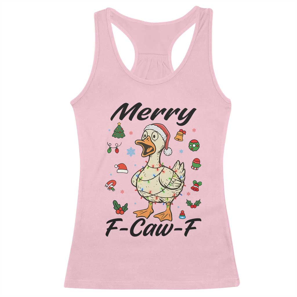 Merry F Caw F Goose Racerback Tank Top Funny Rebellious Christmas Gift - Wonder Print Shop