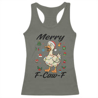 Merry F Caw F Goose Racerback Tank Top Funny Rebellious Christmas Gift - Wonder Print Shop
