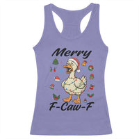 Merry F Caw F Goose Racerback Tank Top Funny Rebellious Christmas Gift - Wonder Print Shop