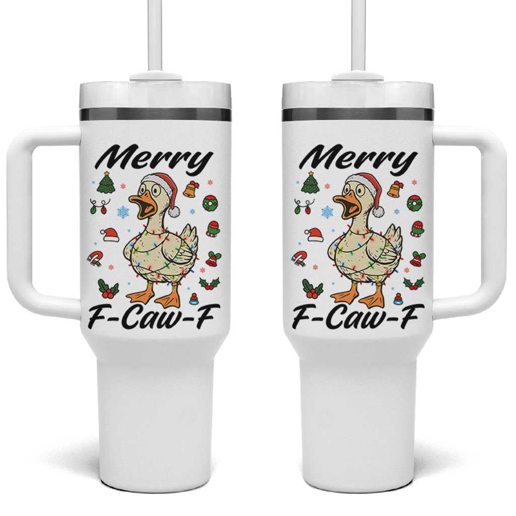 Merry F Caw F Goose Tumbler With Handle Funny Rebellious Christmas Gift - Wonder Print Shop